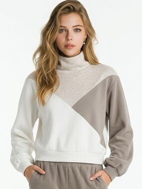 Abercrombie & Fitch Cream and Taupe Colorblock Turtleneck Sweater